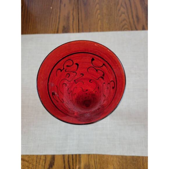 Vintage Champagne Flute, Hand Painted Glass, Red with Gold - Picture 4 of 5